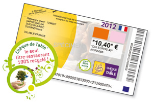 Cheque de table, le seul titre restaurant 100% recyclé !